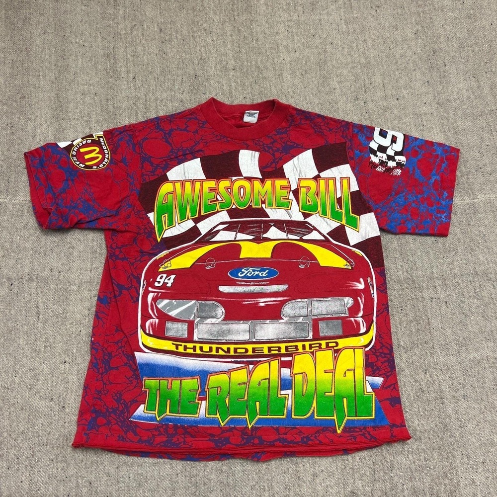 Vintage Bill Elliot Nascar Shirt Mens Large Red 1990s McDonalds